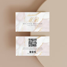 Rose Gold Blush Pink Marble Monogram QR Code