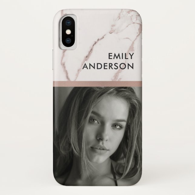ROSE GOLD BLUSH PINK MARBLE PERSONAL PHOTO INSERT Case-Mate iPhone CASE (Back)