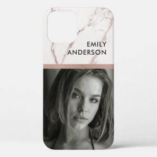 ROSE GOLD BLUSH PINK MARBLE PERSONAL PHOTO INSERT iPhone 12 PRO CASE