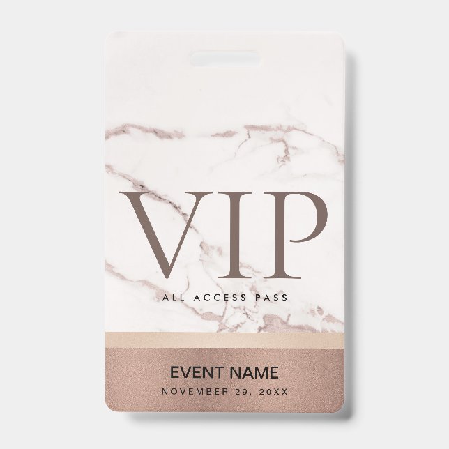 ROSE GOLD BLUSH PINK MARBLE VIP EVENT ACCESS PASS ID BADGE (Front)