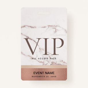 ROSE GOLD BLUSH PINK MARBLE VIP EVENT ACCESS PASS ID BADGE