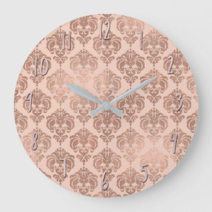 Rose Gold Blush Pink Modern Glam Damask Large Clock
