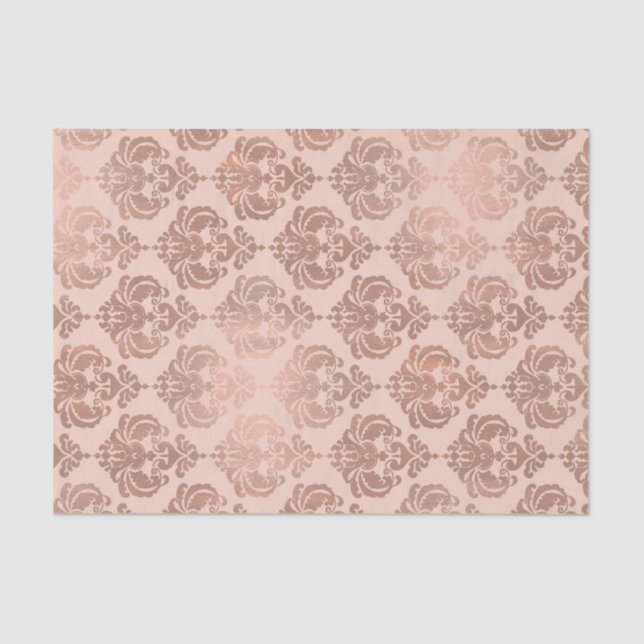 Rose Gold Blush Pink Modern Glam Damask Tissue Paper (Front)