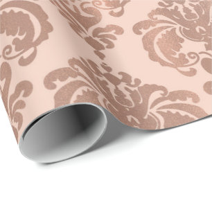 Rose Gold Blush Pink Modern Glam Damask Wrapping Paper