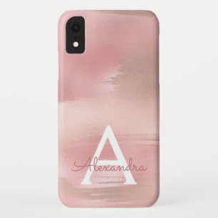 Rose Gold - Blush Pink Modern Monogram iPhone XR Case