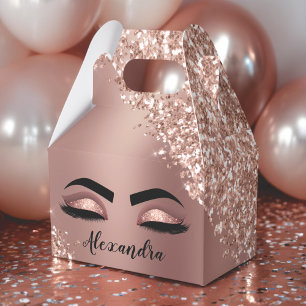 Rose Gold Blush Pink Monogram Glitter Eyelashes Favour Box