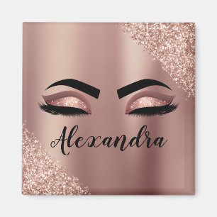 Rose Gold Blush Pink Monogram Glitter Eyelashes Magnet