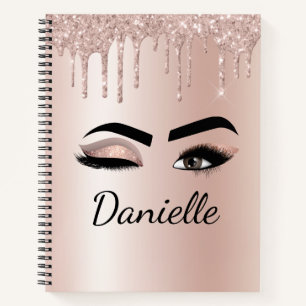 Rose Gold Blush Pink Monogram Glitter Eyelashes Notebook