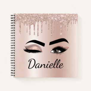 Rose Gold Blush Pink Monogram Glitter Eyelashes Notebook