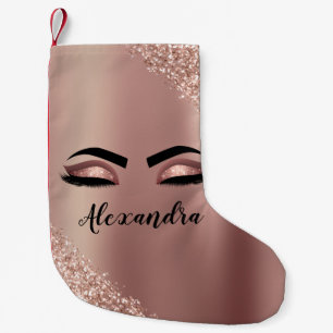 Rose Gold Blush Pink Monogram Glitter Eyelashes Small Christmas Stocking