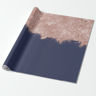Rose Gold Blush Pink Navy Blue Girly Glitter Dust Wrapping Paper