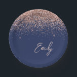 Rose Gold - Blush Pink Navy Blue Glitter Monogram Paper Plate<br><div class="desc">Rose Gold - Blush Pink and Navy Blue Sparkle Glitter Monogram Name and Initial Party Plates. This makes the perfect sweet 16 birthday,  wedding,  bridal shower,  anniversary,  baby shower or bachelorette party gift for someone that loves glam luxury and chic styles.</div>