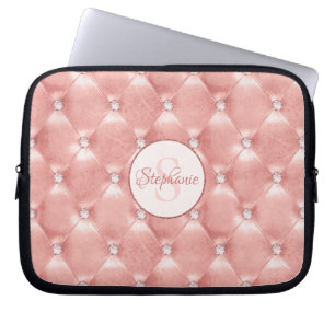 Rose Gold Blush Pink Padded Rhinestone Laptop Sleeve