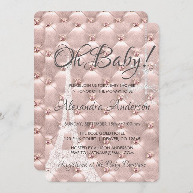 Rose Gold Blush Pink Paris Oh Baby Shower Invitation (Front/Back)