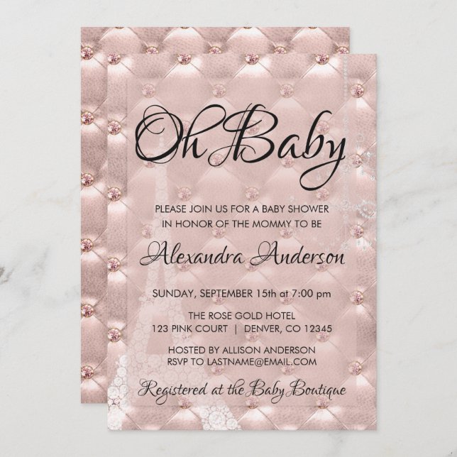 Rose Gold Blush Pink Paris Oh Baby Shower Invitation (Front/Back)