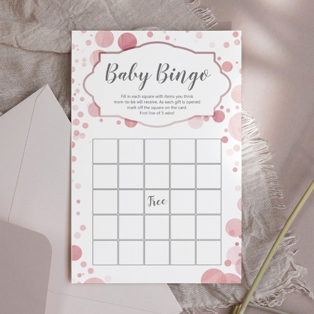 Rose Gold Blush Pink Polka Dots Baby Shower Bingo (Creator Uploaded)