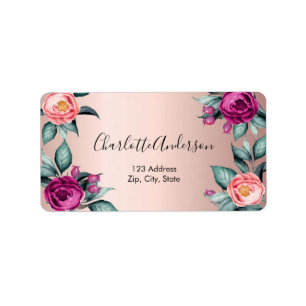 Rose gold blush pink purple floral label