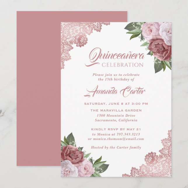 Rose Gold Blush Pink Quinceañera 15th Birthday Invitation (Front/Back)