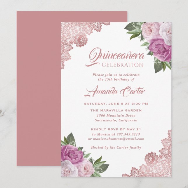 Rose Gold Blush Pink Quinceañera 15th Birthday Invitation (Front/Back)