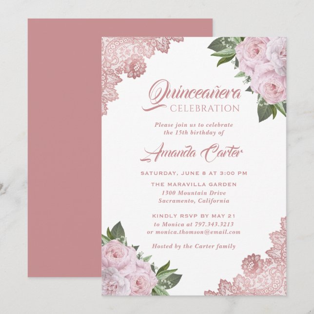 Rose Gold Blush Pink Quinceañera 15th Birthday Invitation (Front/Back)