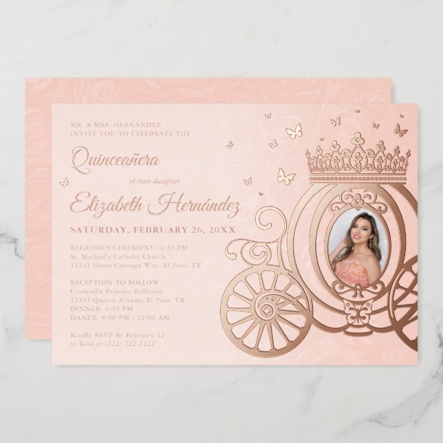 Rose Gold Blush Pink Quinceanera Princess Photo (Front/Back)