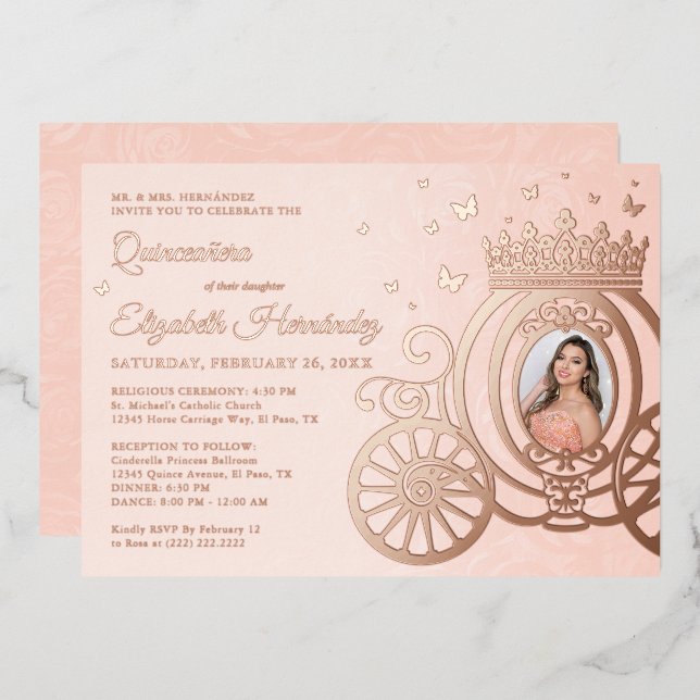 Rose Gold Blush Pink Quinceanera Princess Photo (Front/Back)