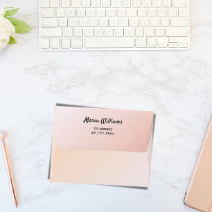 Rose gold blush pink return address envelope