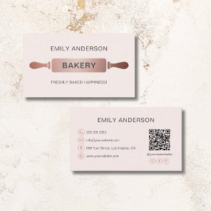 Rose Gold Blush Pink Rolling Pin Bakery Business Card