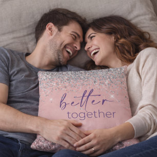 Rose Gold Blush Pink Silver Glitter Better Togethe Cushion