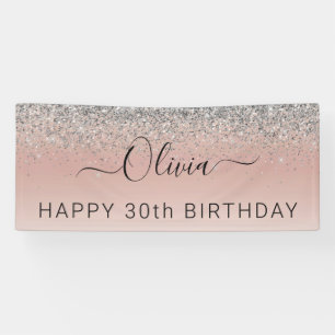 Rose Gold - Blush Pink Silver Glitter Monogram Banner