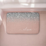 Rose Gold Blush Pink Silver Glitter Monogram Bath Mat<br><div class="desc">Rose Gold - Blush Pink and Silver Sparkle Glitter Script Monogram Name Bath Mats. This makes the perfect graduation,  birthday,  wedding,  bridal shower,  anniversary,  baby shower or bachelorette party gift for someone that loves glam luxury and chic styles.</div>