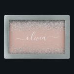 Rose Gold Blush Pink Silver Glitter Monogram Belt Buckle<br><div class="desc">Rose Gold - Blush Pink and Silver Sparkle Glitter Script Monogram Name Belt Buckle. This makes the perfect graduation, sweet 16 16th, 18th, 21st, 30th, 40th, 50th, 60th, 70th, 80th, 90th, 100th birthday, wedding, bridal shower, anniversary, baby shower or bachelorette party gift for someone that loves glam luxury and chic...</div>