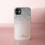 Rose Gold - Blush Pink Silver Glitter Monogram iPhone 11 Case<br><div class="desc">Rose Gold - Blush Pink and Silver Faux Foil Metallic Sparkle and Dripping Glitter Brushed Metal Monogram Name and Initial Phone. This makes the perfect sweet 16 birthday,  wedding,  bridal shower,  anniversary,  baby shower or bachelorette party gift for someone that loves glam luxury and chic styles.</div>