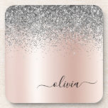 Rose Gold - Blush Pink Silver Glitter Monogram Coaster<br><div class="desc">Rose Gold - Blush Pink and Silver Faux Foil Metallic Sparkle Glitter Brushed Metal Monogram Name Paper Coasters. This makes the perfect graduation,  birthday,  wedding,  bridal shower,  anniversary,  baby shower or bachelorette party gift for someone that loves glam luxury and chic styles.</div>