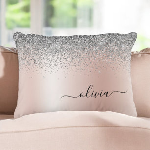Rose Gold - Blush Pink Silver Glitter Monogram Decorative Cushion