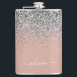 Rose Gold Blush Pink Silver Glitter Monogram Girly Hip Flask<br><div class="desc">Rose Gold - Blush Pink and Silver Sparkle Glitter Brushed Metal Monogram Name and Initial Party Flask. This makes the perfect sweet 16 birthday,  wedding,  bridal shower,  anniversary,  baby shower or bachelorette party gift for someone that loves glam luxury and chic styles.</div>