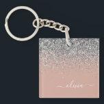 Rose Gold Blush Pink Silver Glitter Monogram Girly Key Ring<br><div class="desc">Rose Gold Blush Pink and Silver Faux Foil Sparkle Glitter Script Monogram Name Keychain. This makes the perfect sweet 16 birthday,  wedding,  bridal shower,  anniversary,  baby shower or bachelorette party gift for someone that loves glam luxury and chic styles.</div>