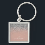 Rose Gold Blush Pink Silver Glitter Monogram Girly Key Ring<br><div class="desc">Rose Gold - Blush Pink and Silver Sparkle Glitter Script Monogram Name Keychains (Key Chain). This makes the perfect sweet 16 birthday,  wedding,  bridal shower,  anniversary,  baby shower or bachelorette party gift for someone that loves glam luxury and chic styles.</div>