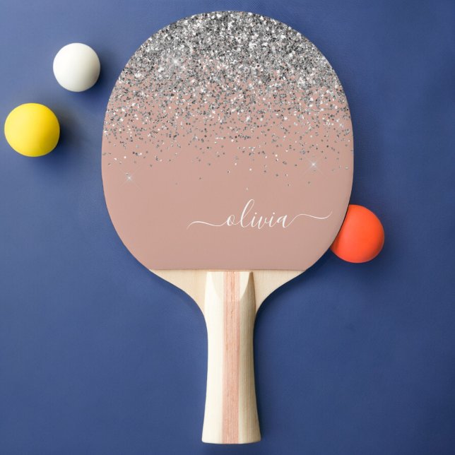 Rose Gold Blush Pink Silver Glitter Monogram Girly Ping Pong Paddle (Creator Uploaded)