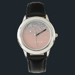 Rose Gold Blush Pink Silver Glitter Monogram Girly Watch<br><div class="desc">Rose Gold - Blush Pink and Silver Sparkle Glitter Script Monogram Name Watch. This makes the perfect sweet 16 birthday,  wedding,  bridal shower,  anniversary,  baby shower or bachelorette party gift for someone that loves glam luxury and chic styles.</div>