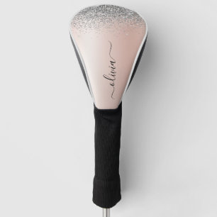 Rose Gold - Blush Pink Silver Glitter Monogram Golf Head Cover