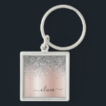 Rose Gold - Blush Pink Silver Glitter Monogram Key Ring<br><div class="desc">Rose Gold - Blush Pink and Silver Faux Foil Metallic Sparkle Glitter Brushed Metal Monogram Name Keychains (Key Chain). This makes the perfect sweet 16 birthday,  wedding,  bridal shower,  anniversary,  baby shower or bachelorette party gift for someone that loves glam luxury and chic styles.</div>