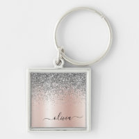 Rose Gold - Blush Pink Silver Glitter Monogram