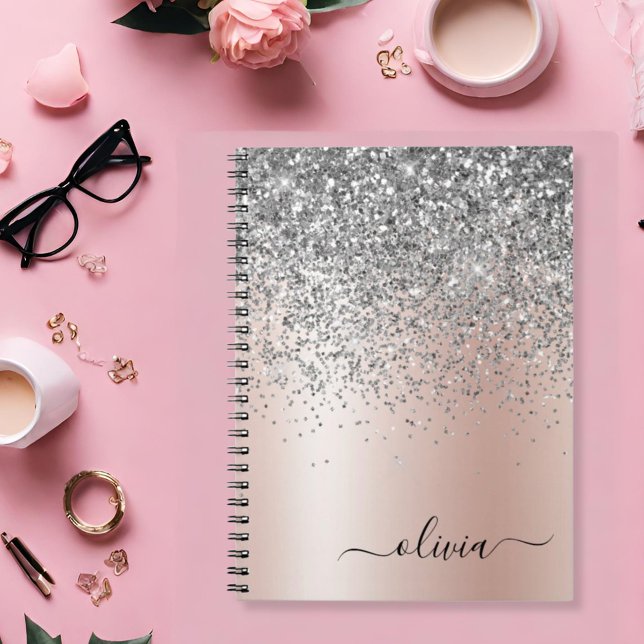 Rose Gold - Blush Pink Silver Glitter Monogram Notebook (Creator Uploaded)