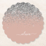 Rose Gold Blush Pink Silver Glitter Monogram Paper Coaster<br><div class="desc">Rose Gold - Blush Pink and Silver Sparkle Glitter Script Monogram Name Paper Coasters. This makes the perfect graduation,  birthday,  wedding,  bridal shower,  anniversary,  baby shower or bachelorette party gift for someone that loves glam luxury and chic styles.</div>