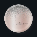 Rose Gold - Blush Pink Silver Glitter Monogram Paper Plate<br><div class="desc">Rose Gold - Blush Pink and Silver Faux Foil Metallic Sparkle Glitter Brushed Metal Monogram Name and Initial Party Plates. This makes the perfect sweet 16 birthday,  wedding,  bridal shower,  anniversary,  baby shower or bachelorette party gift for someone that loves glam luxury and chic styles.</div>