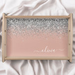 Rose Gold Blush Pink Silver Glitter Monogram Serving Tray<br><div class="desc">Rose Gold - Blush Pink and Silver Faux Sparkle Glitter Script Monogram Name Place Serving Tray. This makes the perfect graduation,  birthday,  wedding,  bridal shower,  anniversary,  baby shower or bachelorette party gift for someone that loves glam luxury and chic styles.</div>