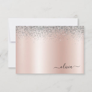 Rose Gold - Blush Pink Silver Glitter Monogram Thank You Card