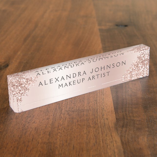 Rose Gold Blush Pink Sparkle Glitter Girly Nameplate (Side)
