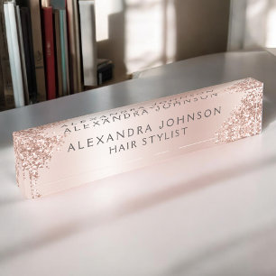 Rose Gold Blush Pink Sparkle Glitter Girly Nameplate